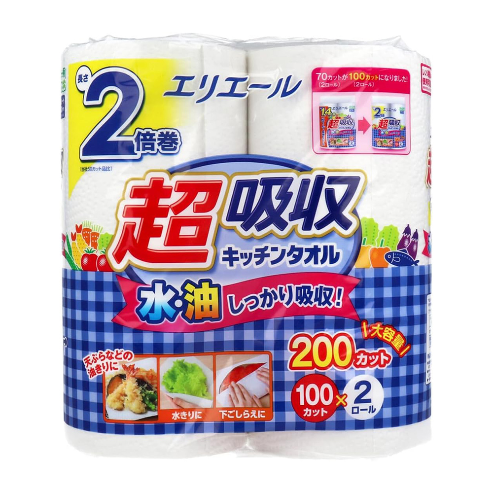 大王製紙elleair超吸收強韌捲筒廚房紙巾(100抽/2入)