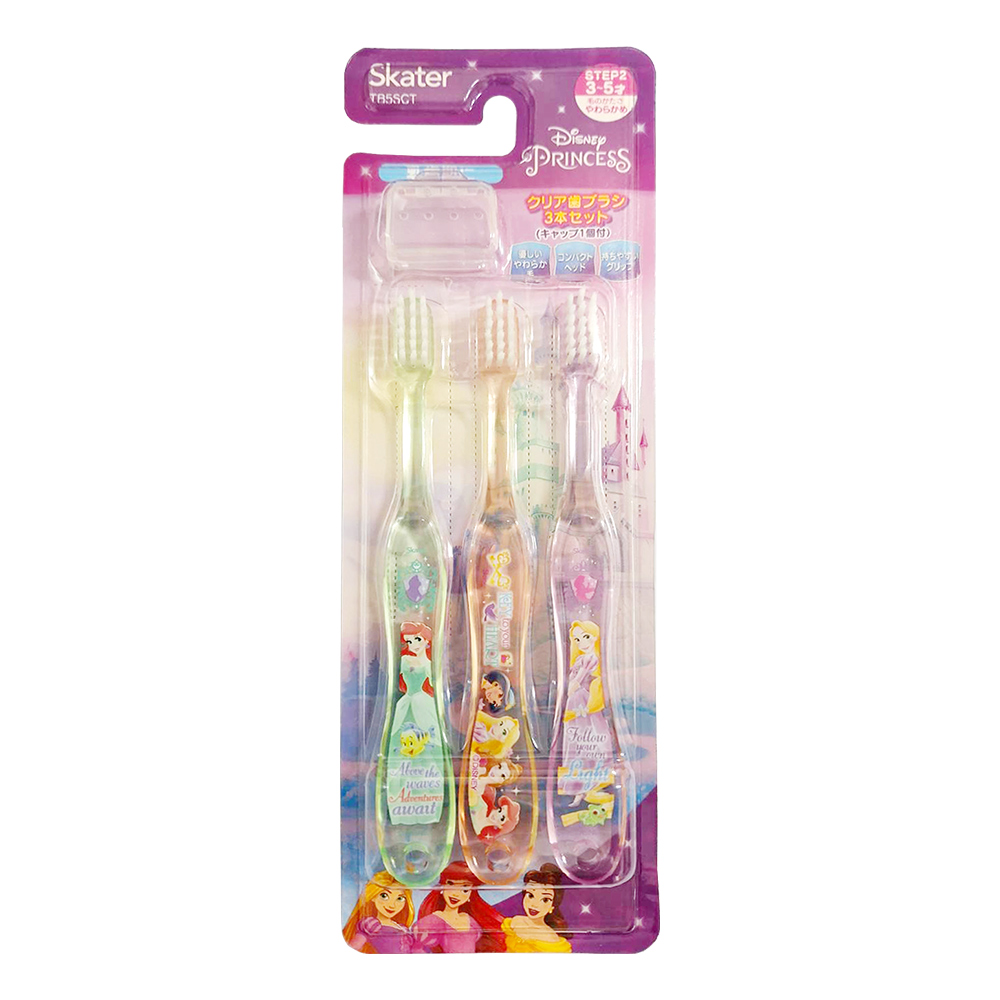 SKATER幼兒水晶牙刷迪士尼公主3支入附刷毛蓋TB5SCT(3~5歲/軟毛)