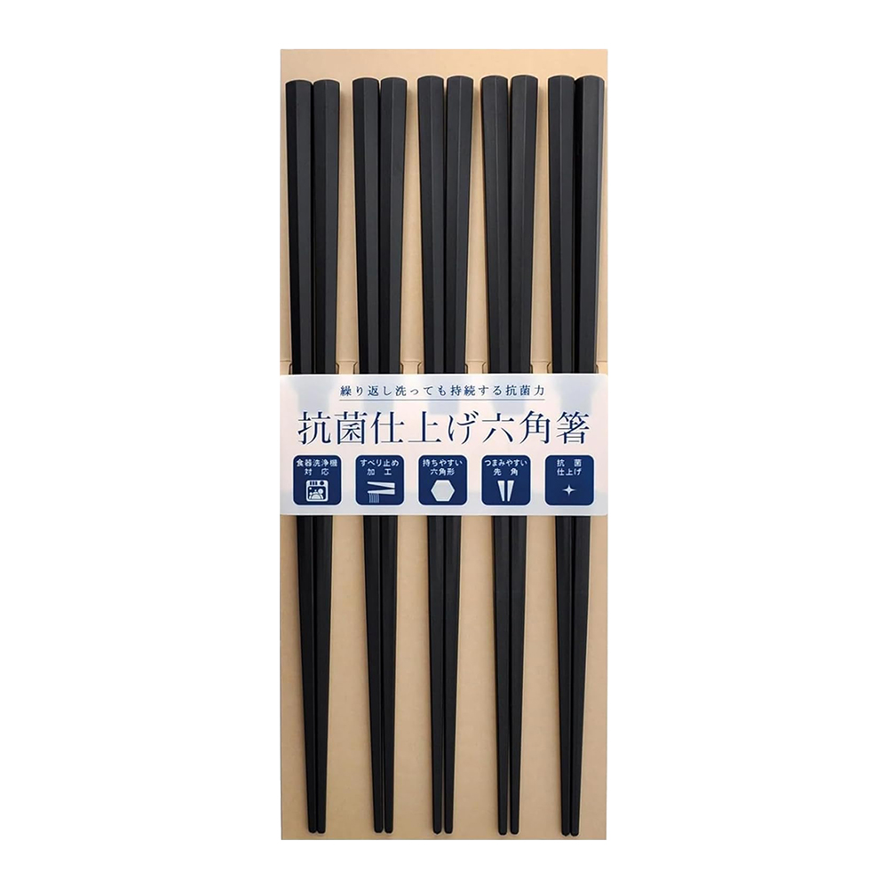 SUNLIFE 抗菌六角筷5入(黑色)