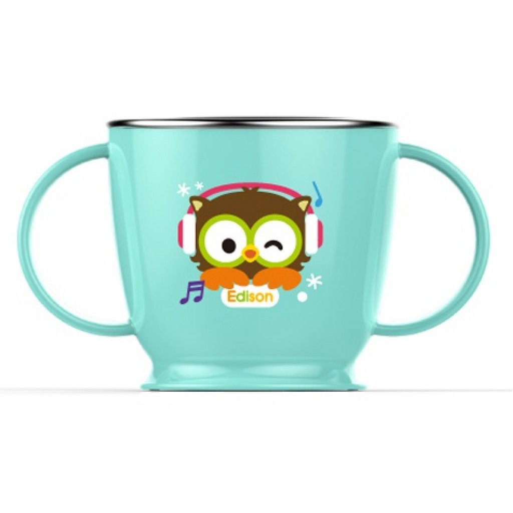 兒童防滑不鏽鋼雙握把杯(貓頭鷹藍)240ml
