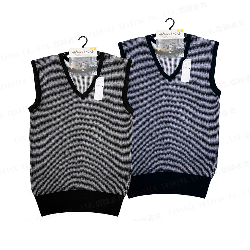 男遠紅外線片畦編織男V領背心