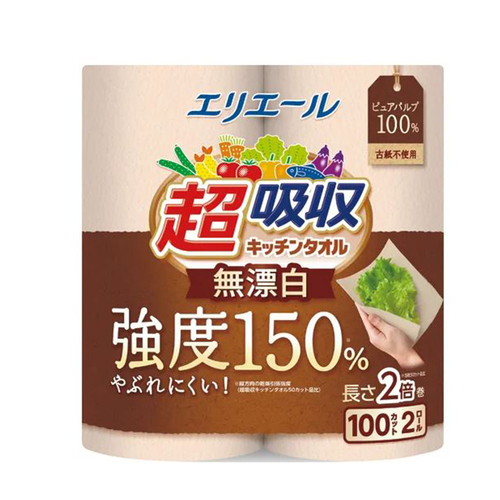 大王製紙elleair超吸收強韌捲筒廚房紙巾-無漂白(100抽/2入)